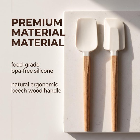 Spatels, siliconen deegschraper keuken, siliconen spatel met houten handvat, kleine smalle keukenlepel, siliconen schraper, klein, smal, voor bakken, mengen, koken — afbeelding 2