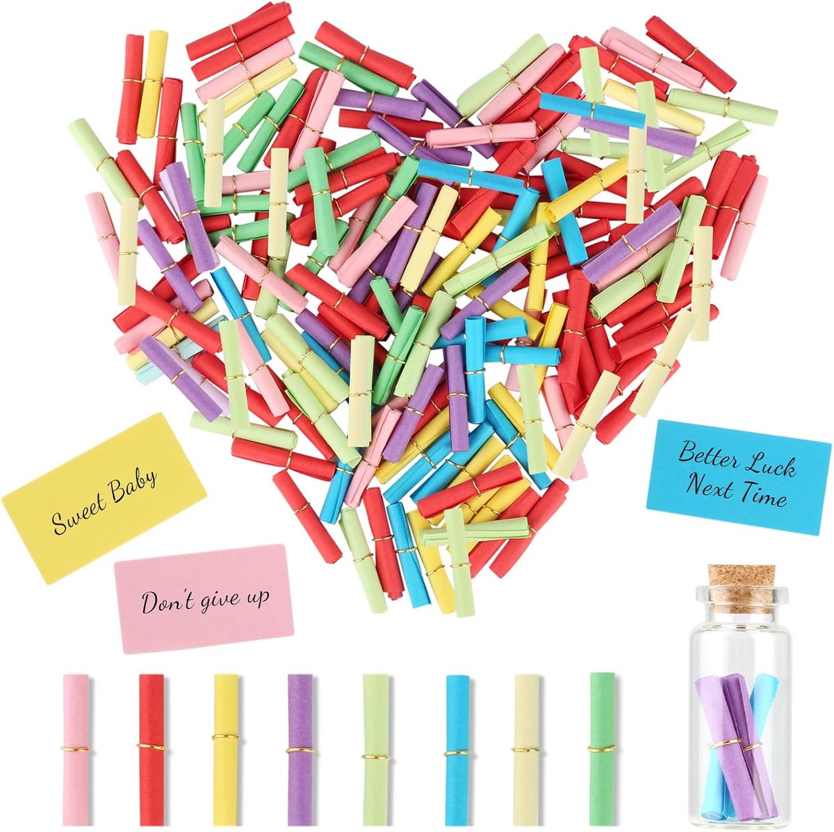 380 stuks kleurrijke losse tombola, gemengd los om zelf te beschrijven, met metalen ringen, tombola, losse genummerde kleine notitieblaadjes, kleurrijk, voor boodschappen kinderverjaardag, jubileum,