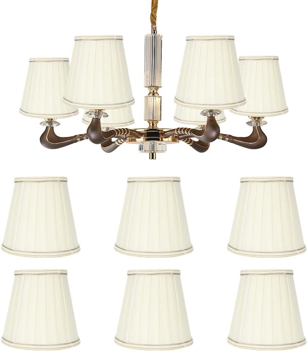 6 stuks kroonluchter lampenkap, huishoudelijke moderne E14 clip op stoffen lampenkaps kleine lampenkap, crèmekleurige droplight wandlamp schaduw accessoire (#7)