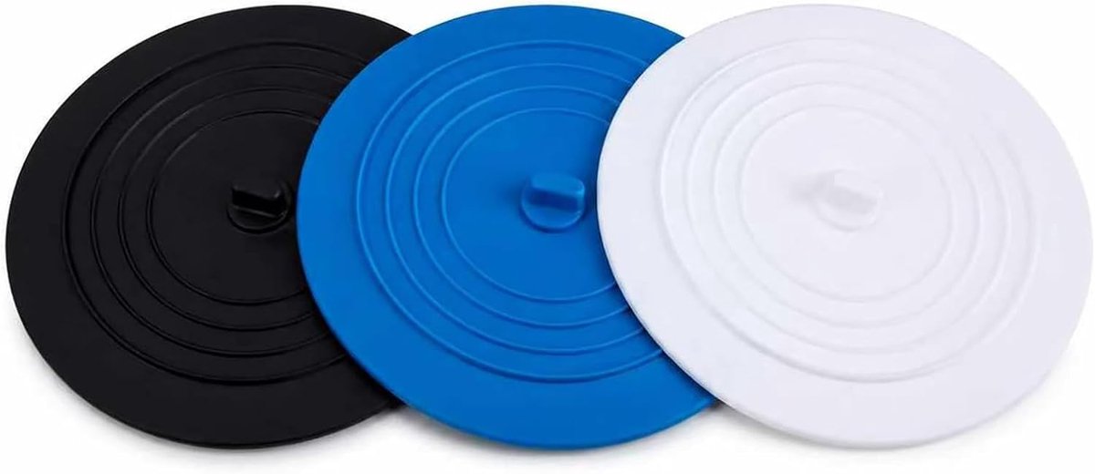 3 stuks ronde afvoerstoppen siliconen zwart, wit, blauw