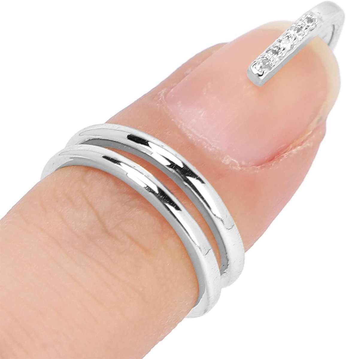 Nagelring met strassteentjes, herbruikbaar, koperkleurige vingertoppen openingsringen, nagelsieradenaccessoires voor dagelijks gebruik en bruiloften, 2,3 x 1,5 cm (3050 platina)
