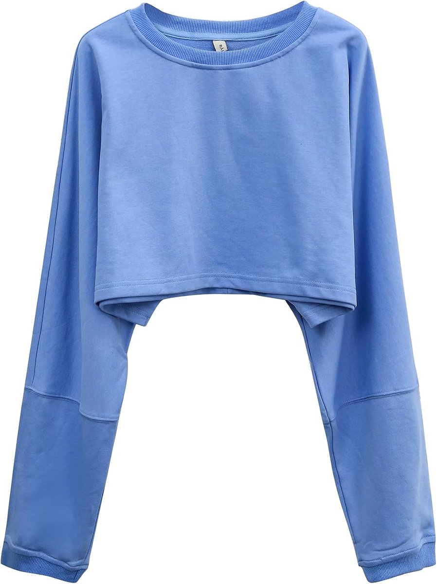 Dames sweatshirt, crop pullover zonder capuchon, casual basic trui oversized, ronde hals, korte hoodie met lange mouwen tops