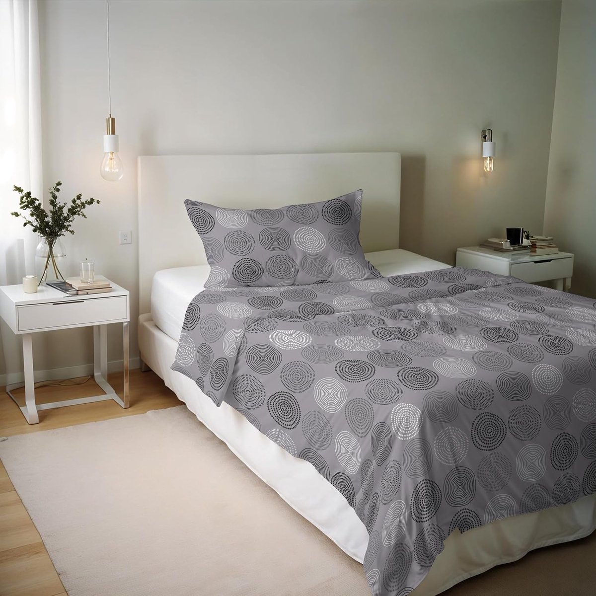 Beddengoedset voor eenpersoonsbed, katoen, river, vervaardigd in Italië, dekbedovertrek 150 x 200 cm, met dubbele omslag en kussenslopen (eenpersoonsbed, maat)