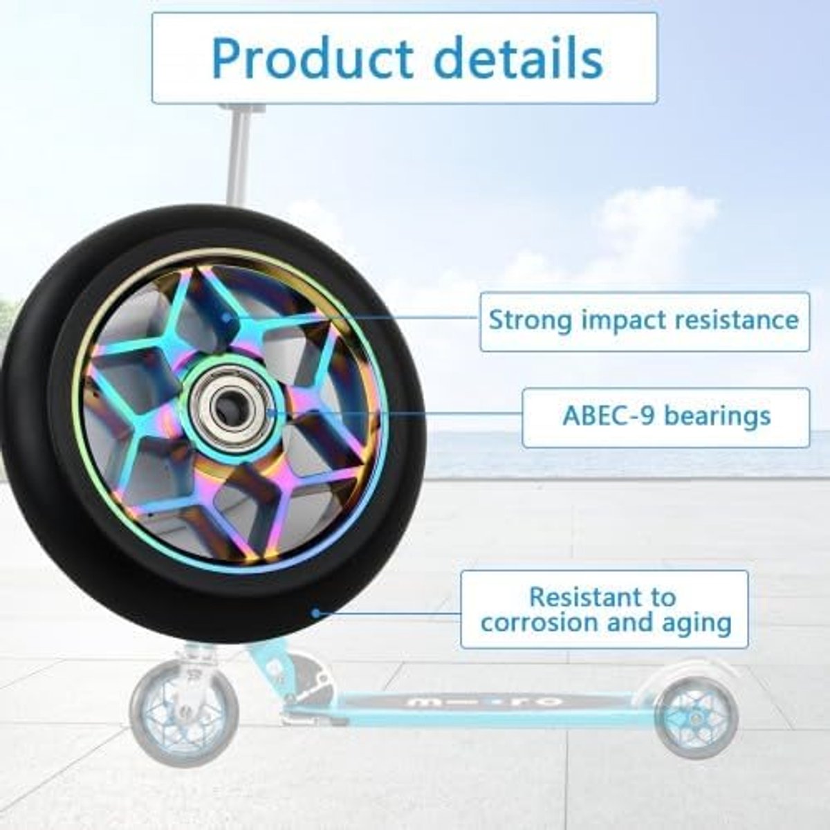 Vervangende scooterwielen, 110 mm scooterwielen met ABEC 9 lagers, voor de meeste kick scooters en scooters (blauw)