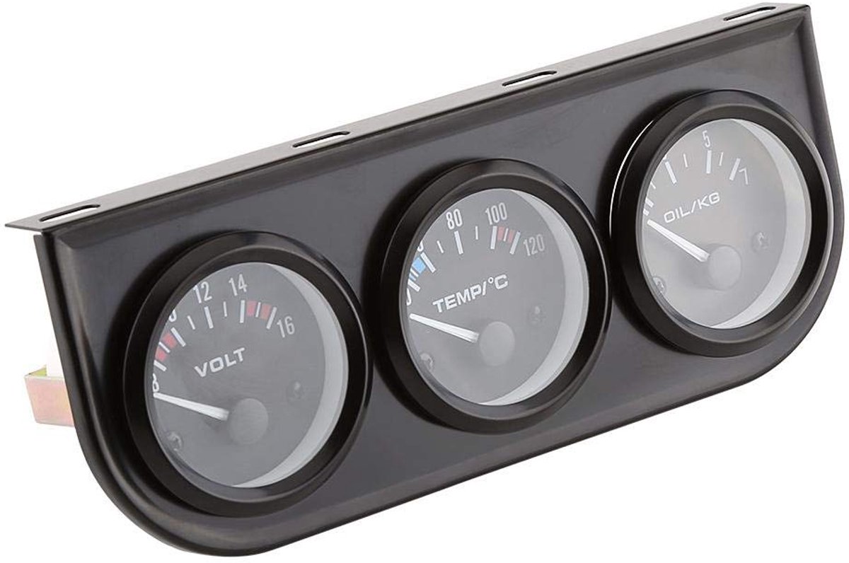Set met drievoudige meters Olie/volt/watermeter, 52 mm drievoudige meters 3 in 1 voltmeter + watertemperatuurmeter + oliedrukmeter met sensor voor auto-vrachtwagen