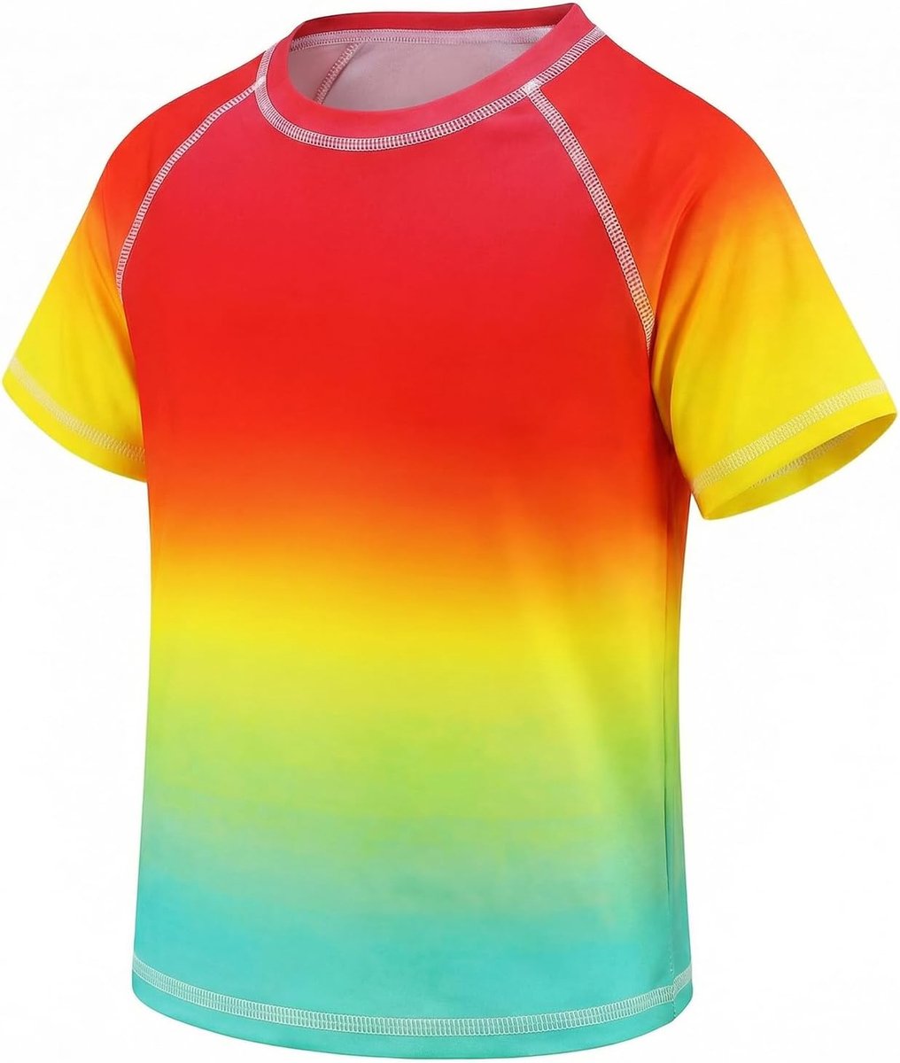 Rashguard Shirt UPF 50+UV-bescherming Zwemshirt Korte mouw Ronde hals Badshirt Kleurovergang Zwemtop Snel drogend Badkleding Watersport Surfen Strand voor kinderen 5-13 jaar