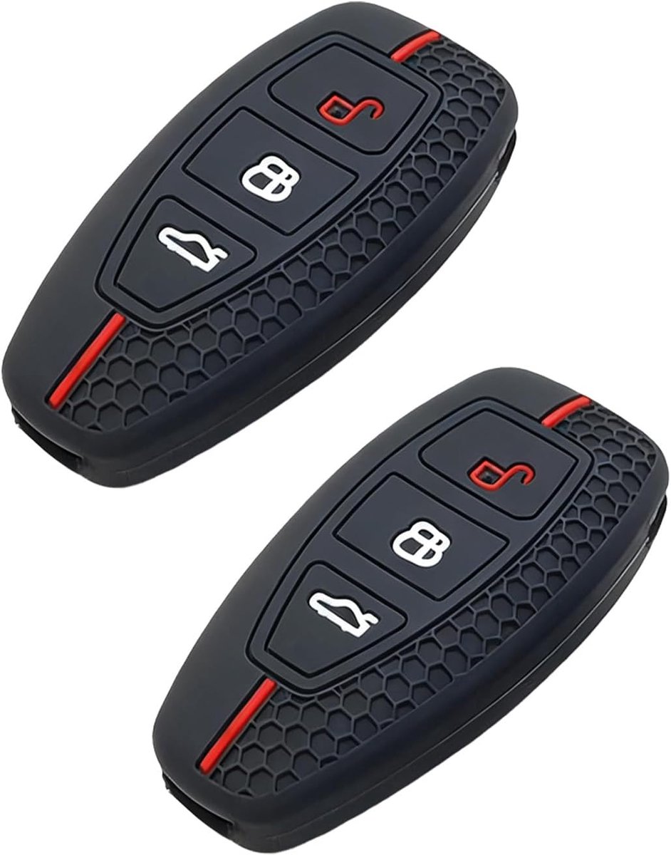 2 stuks siliconen sleutelhoes voor Ford Keyless Go 3-knops - beschermhoes compatibel met Focus, Fiesta, Kuga, Mondeo - robuust sleutelhoesje zwart