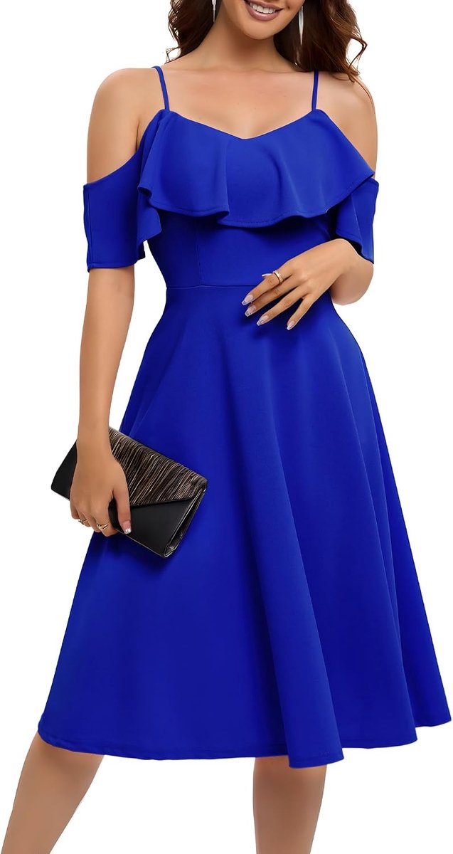 Cocktailjurk, chic, voor doop, ceremonie, bal, bruiloft, middellang, met bandjes
