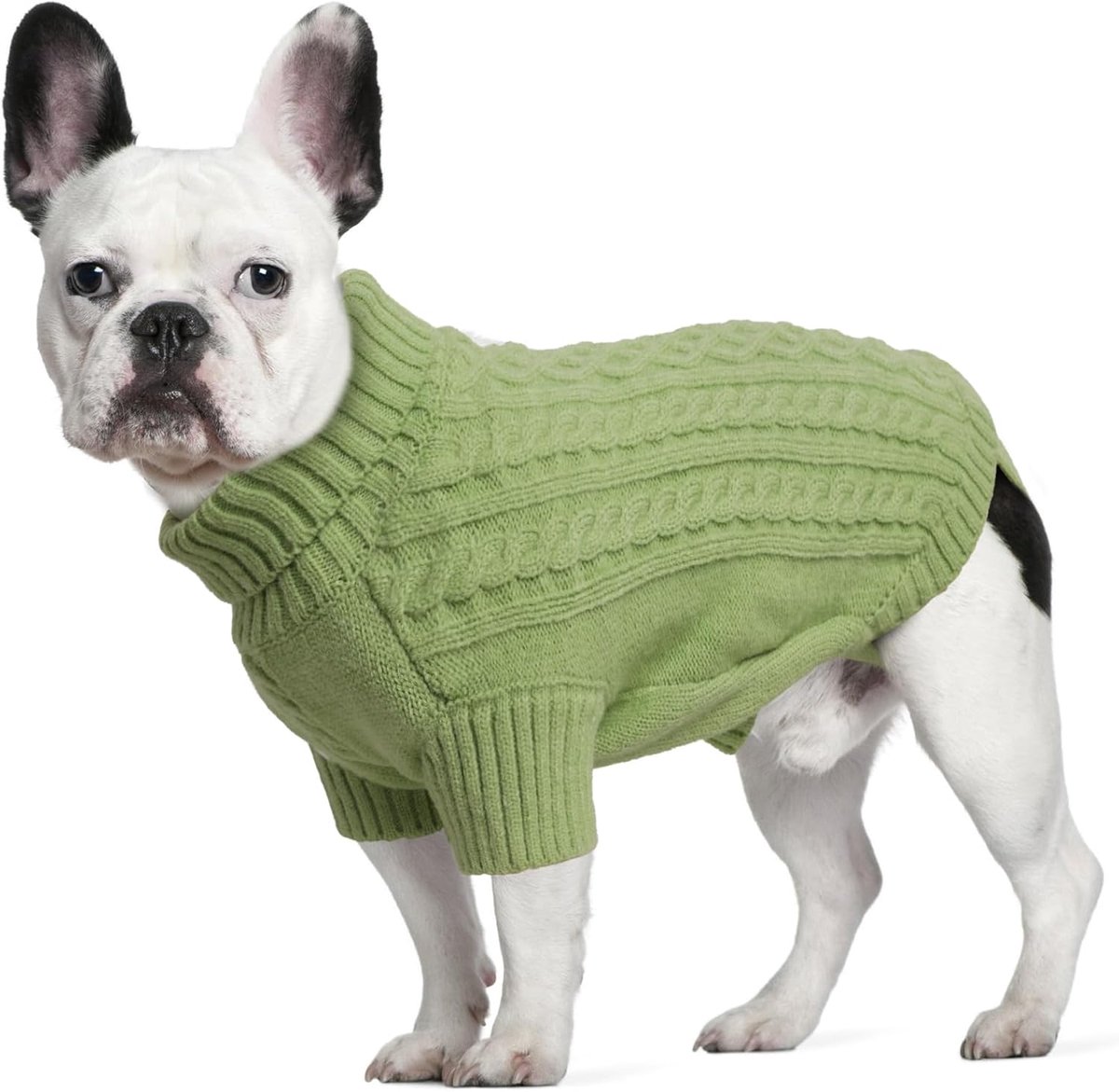 Truien voor Middelgrote Honden, Rolkraag Gebreide Hondentrui met Riemgat, Warme Wintertrui Koud Weer Kleding voor Teckel, Franse Buldog, Gras Groen, L