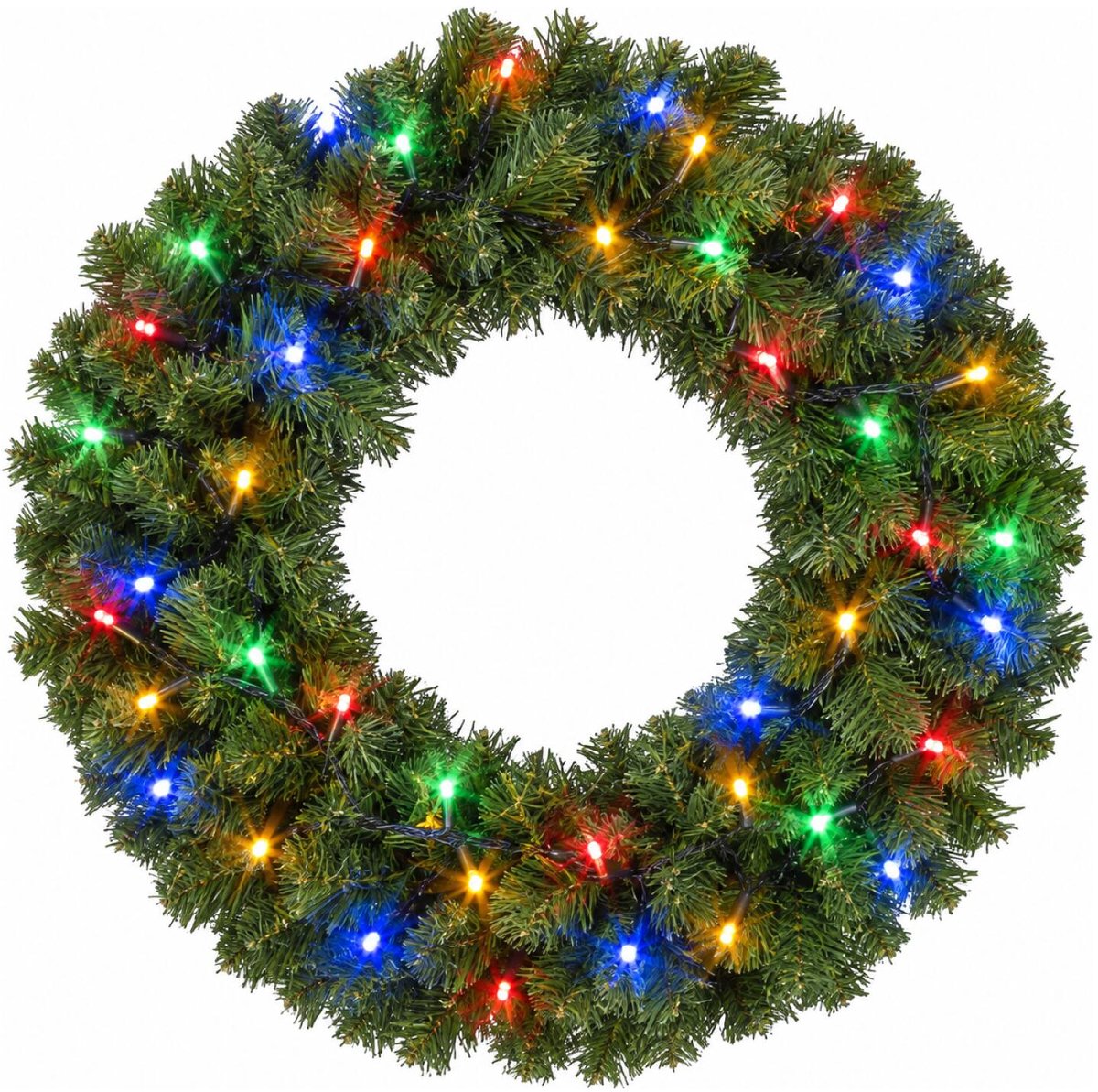 Kerstkrans - D50 cm - dennenkrans - gekleurde LED verlichting - 8 standen - deurkrans – foto 4