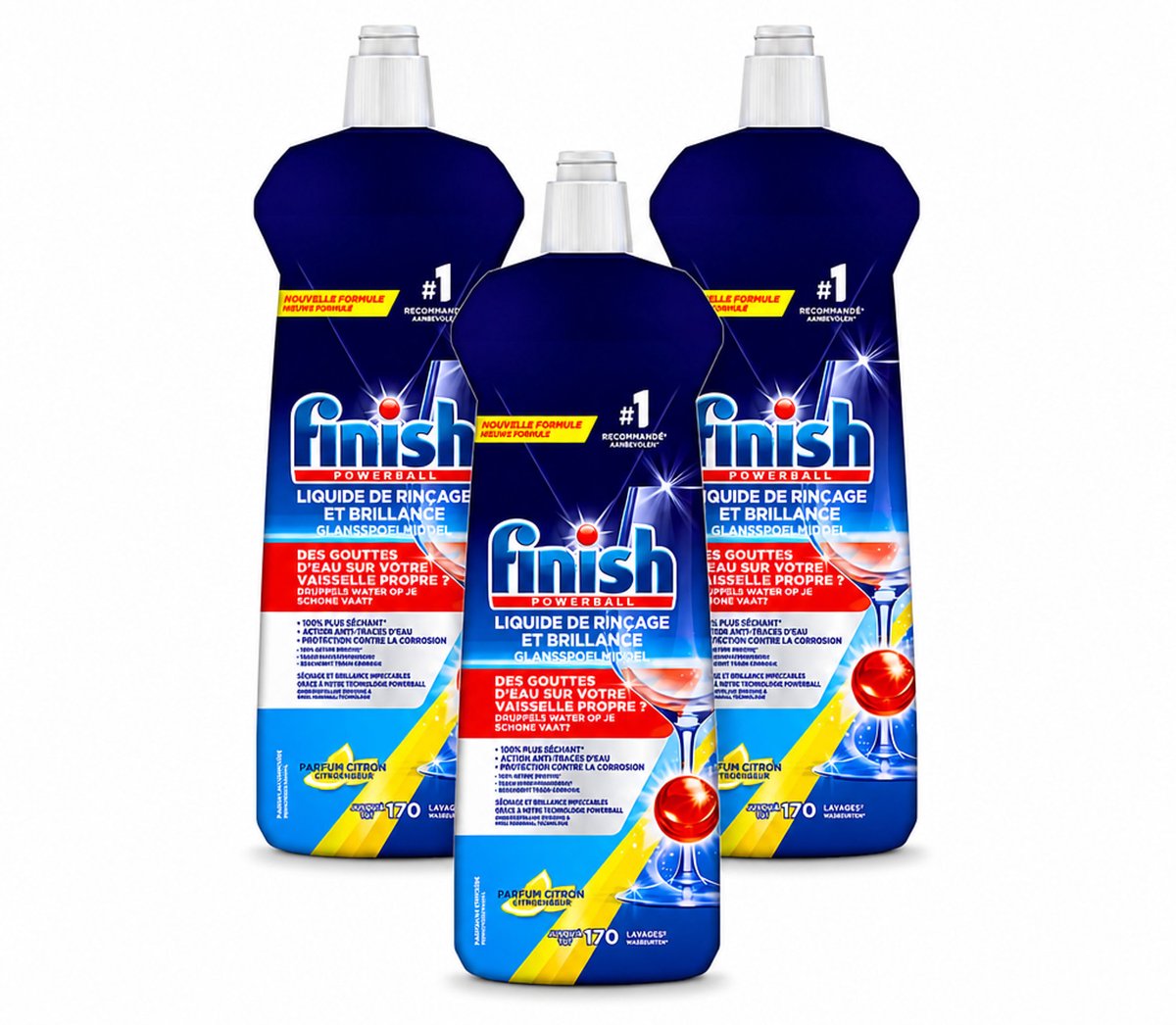 3 x Finish - Vaatwasmiddel - Glansspoelmiddel Citroen - Glans & Droogresultaat - 170 afwasbeurten - Voordeelverpakking - 3 stuks