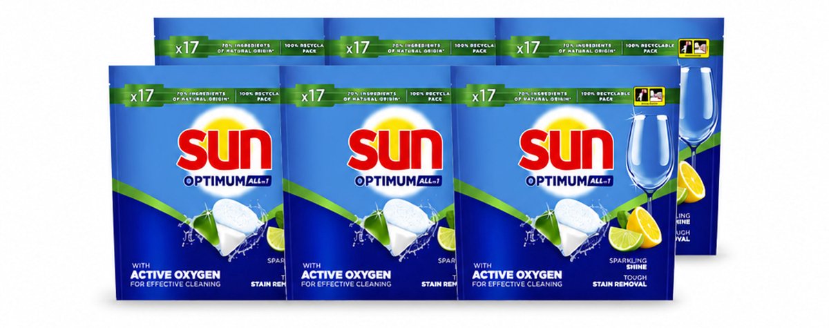 6 x Sun - Vaatwascapsules - Citroen - 17 capsules - Voordeelverpakking - 6 stuks