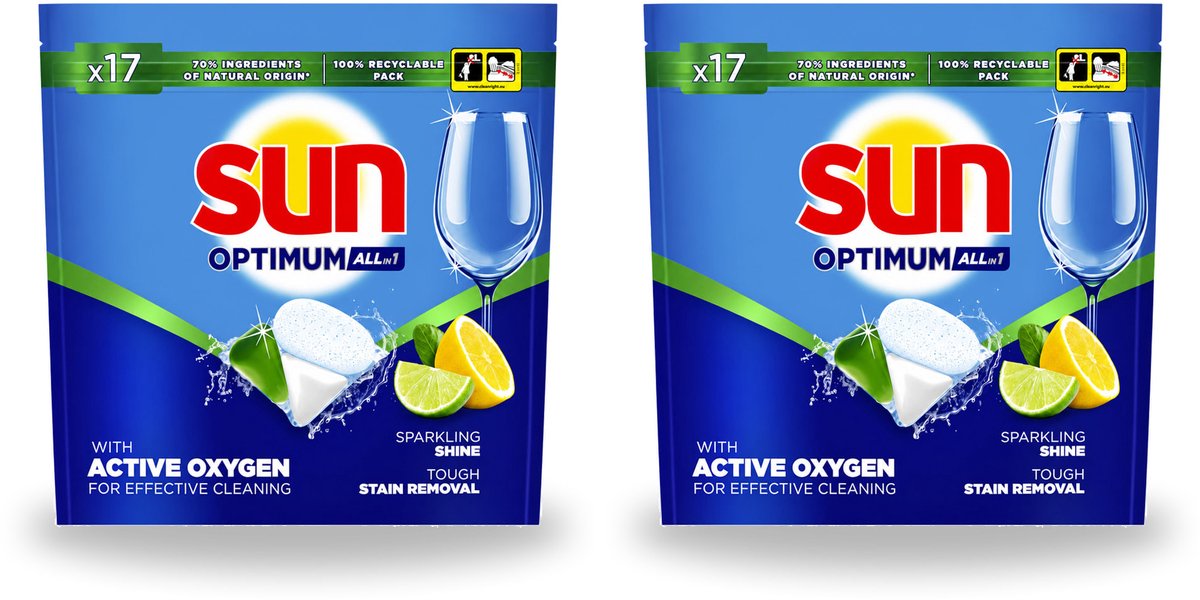 2 x Sun - Vaatwascapsules - Citroen - 17 capsules - Voordeelverpakking - 2 stuks