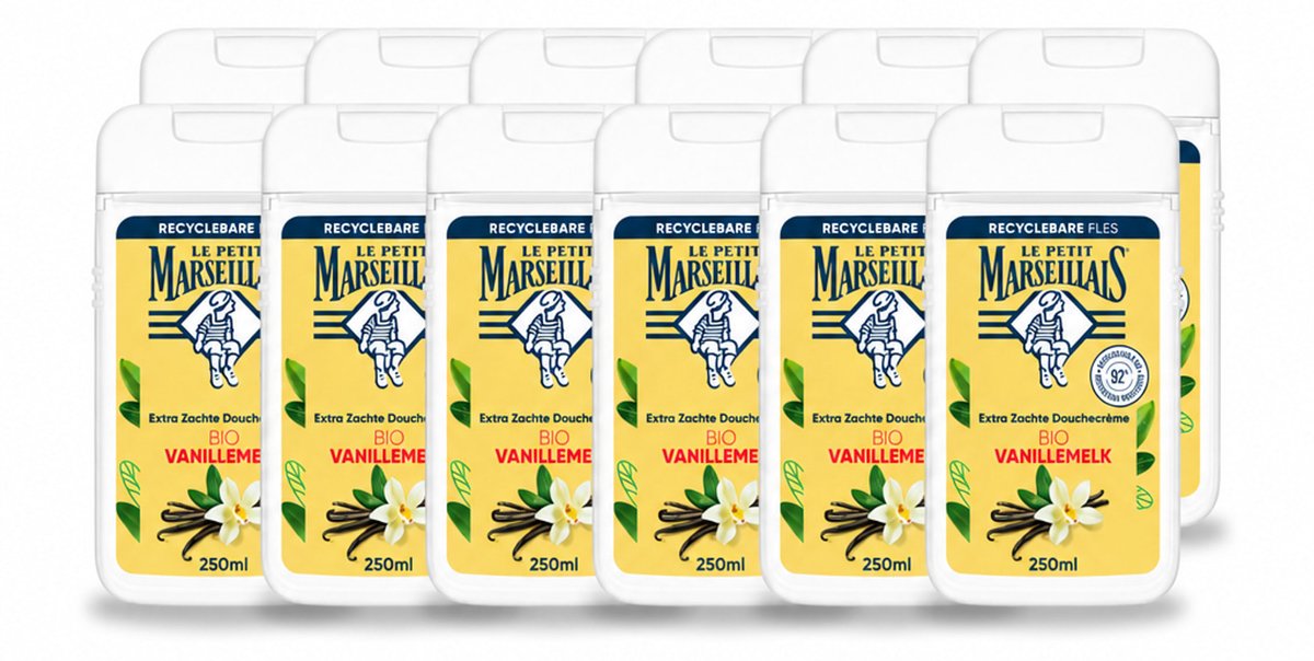 12 x Le Petit Marseillais – Douchecrème – Lait de Vanille Bio – Extra zacht – 250 ml - Voordeelverpakking - 12 stuks