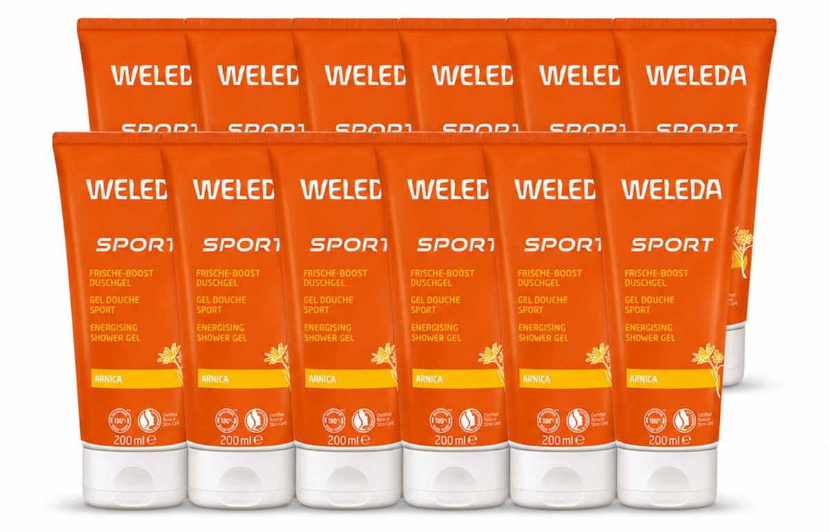 12 x WELEDA - Douchegel Sport - Arnica - 200 ml - Voordeelverpakking - 12 stuks