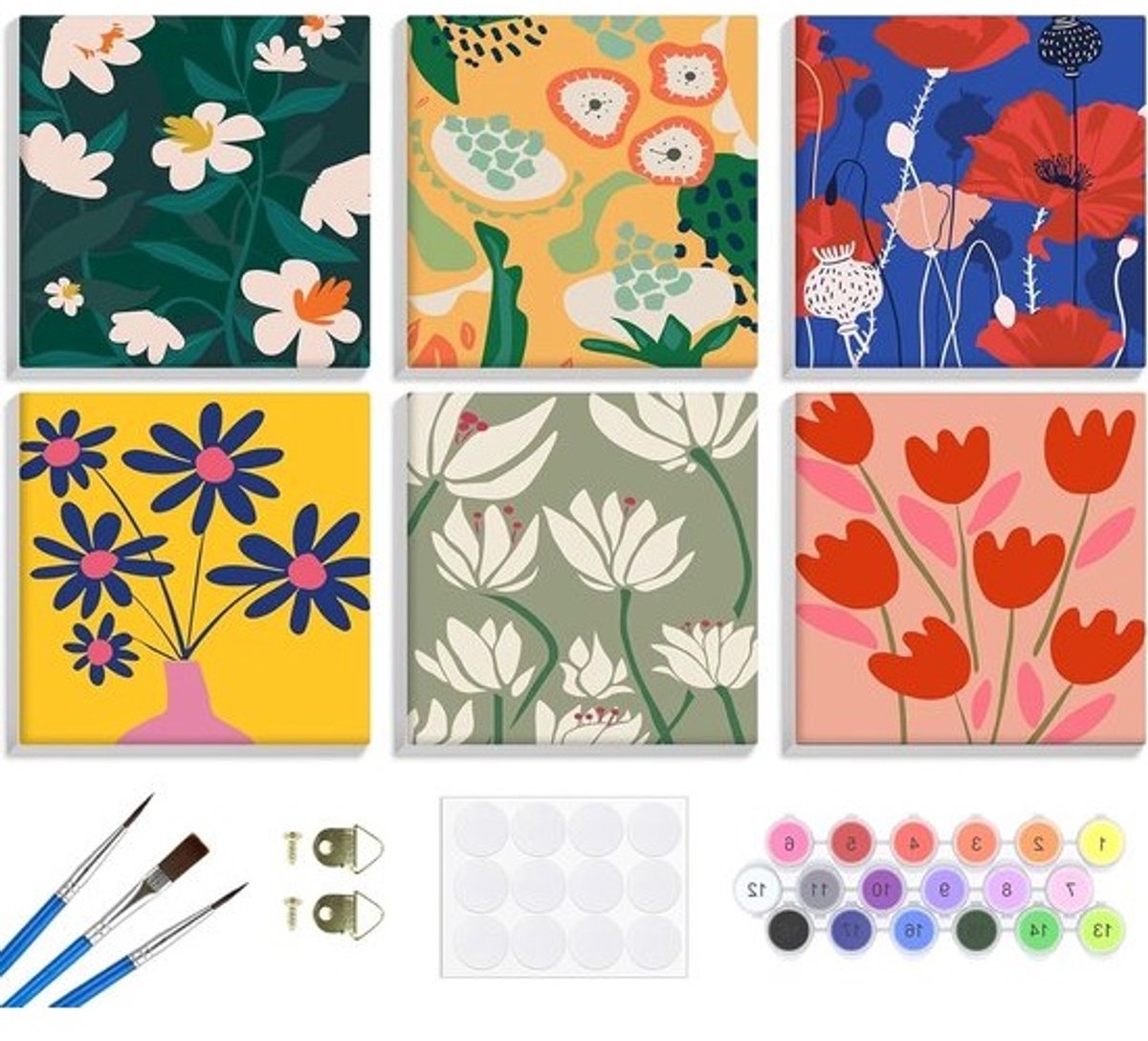 Schilderen op nummer - Voor volwassenen en kinderen met lijsten - DIY-set met bloemen - Kwasten en acrylverf voor handgeschilderde kunstwerken