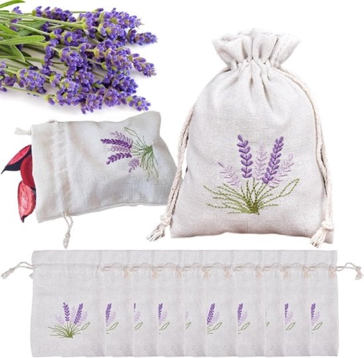 Lavendelzakken set van 10 stuks - 10 x 14 cm - voor lavendel, kruiden en sieraden