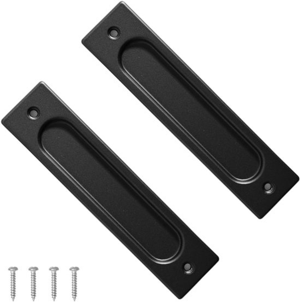 Set van 2 haakse schuifdeurgrepen voor vlakke inbouw - Van aluminium, zwart, 149 mm - Voor schuifdeuren, kasten en lades, duurzaam en modern design