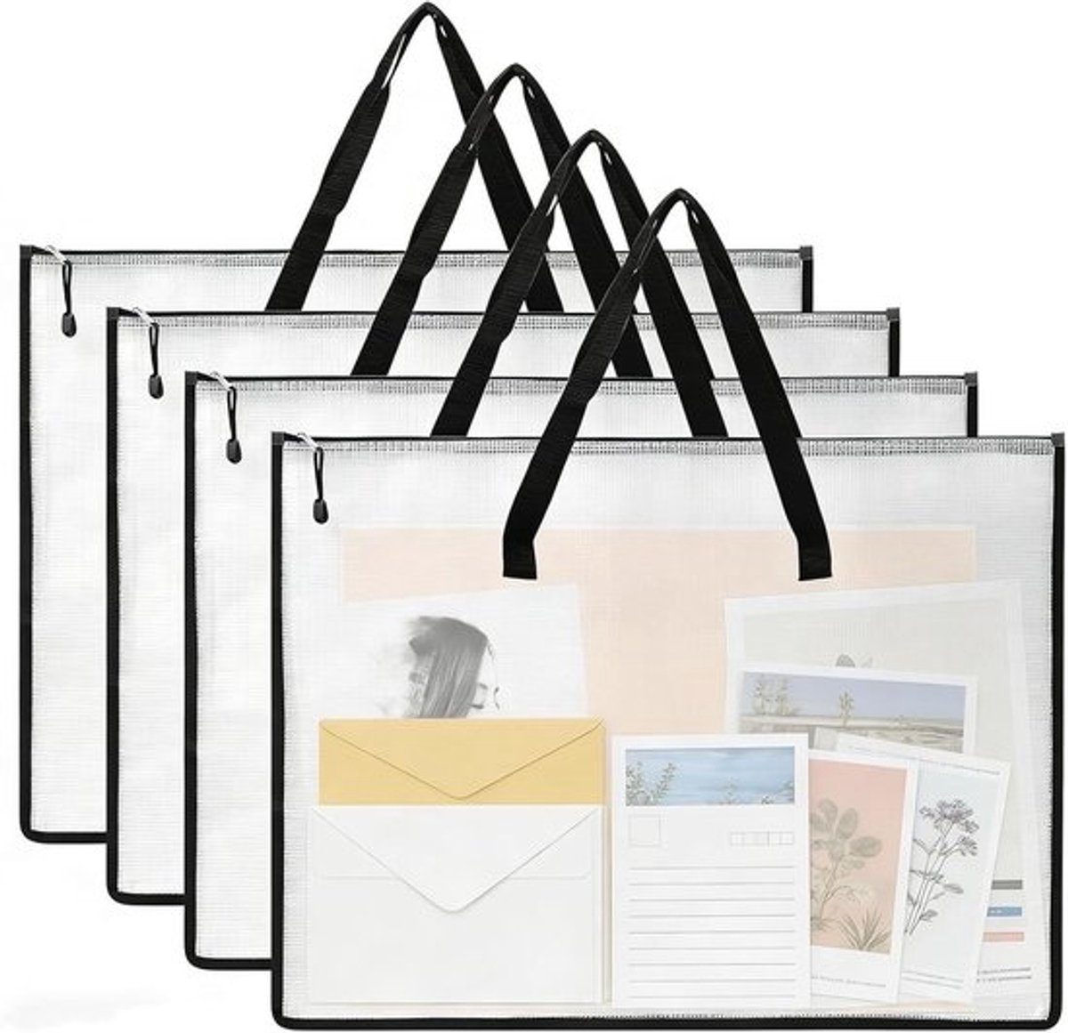 Set van 4 kunstmap-portfoliotassen met rits - voor posters, scrapbooks en herinneringen