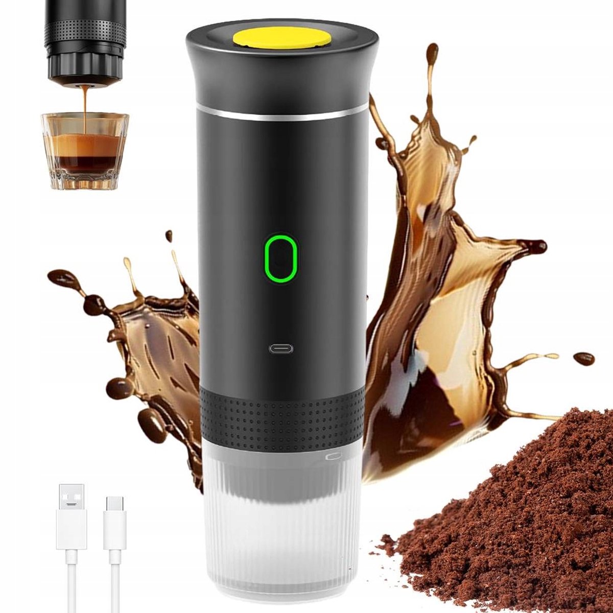 Draagbaar Koffiezetapparaat - Mini Koffiemachine - Capsule Koffiezetter - 15 Bar - 60 Sec Extractie - Warm & Koud Zetten - USB-C Oplaadbaar - Kleine Espressomachine - Voor Thuis & Kantoor & Kamperen & Reis