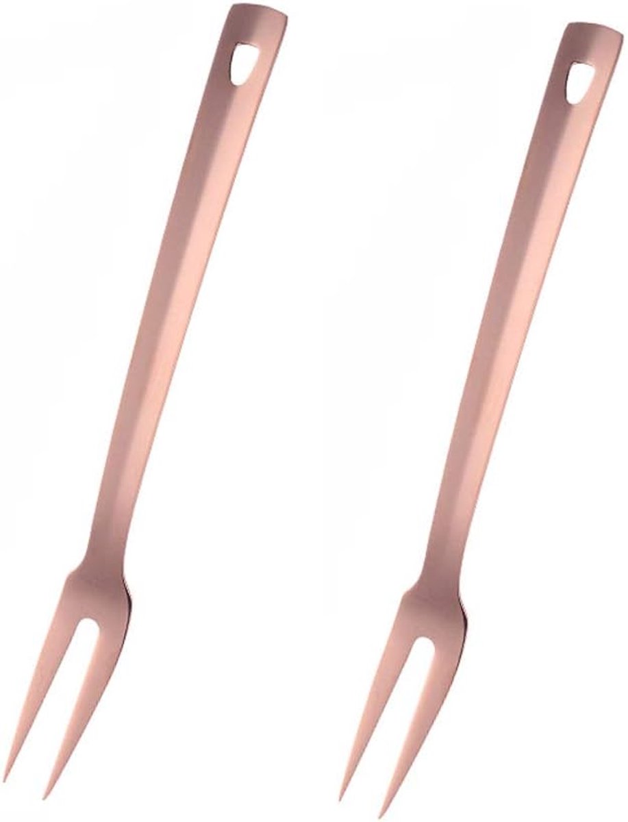Vleesvork van roestvrij staal, grillvorken, lange voorvork, lengte 31 cm, vleesvork, vleesvork, serveervork, set, roségoud, 2 stuks