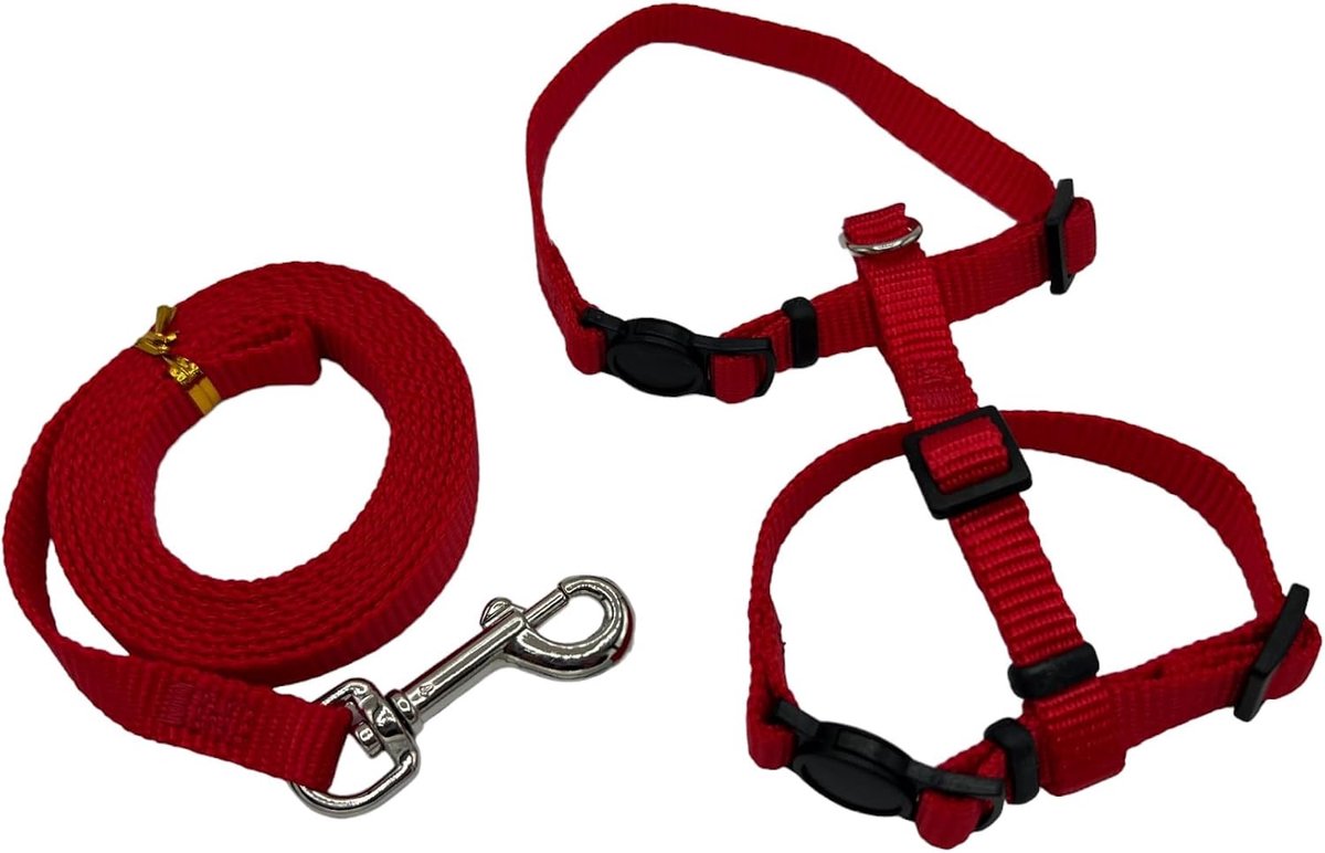 4-in-1 kattentuigje, kattenharnas voor tracker/wandelingen, halsband met/zonder veiligheidssluiting, rood, S, 2-4 kg