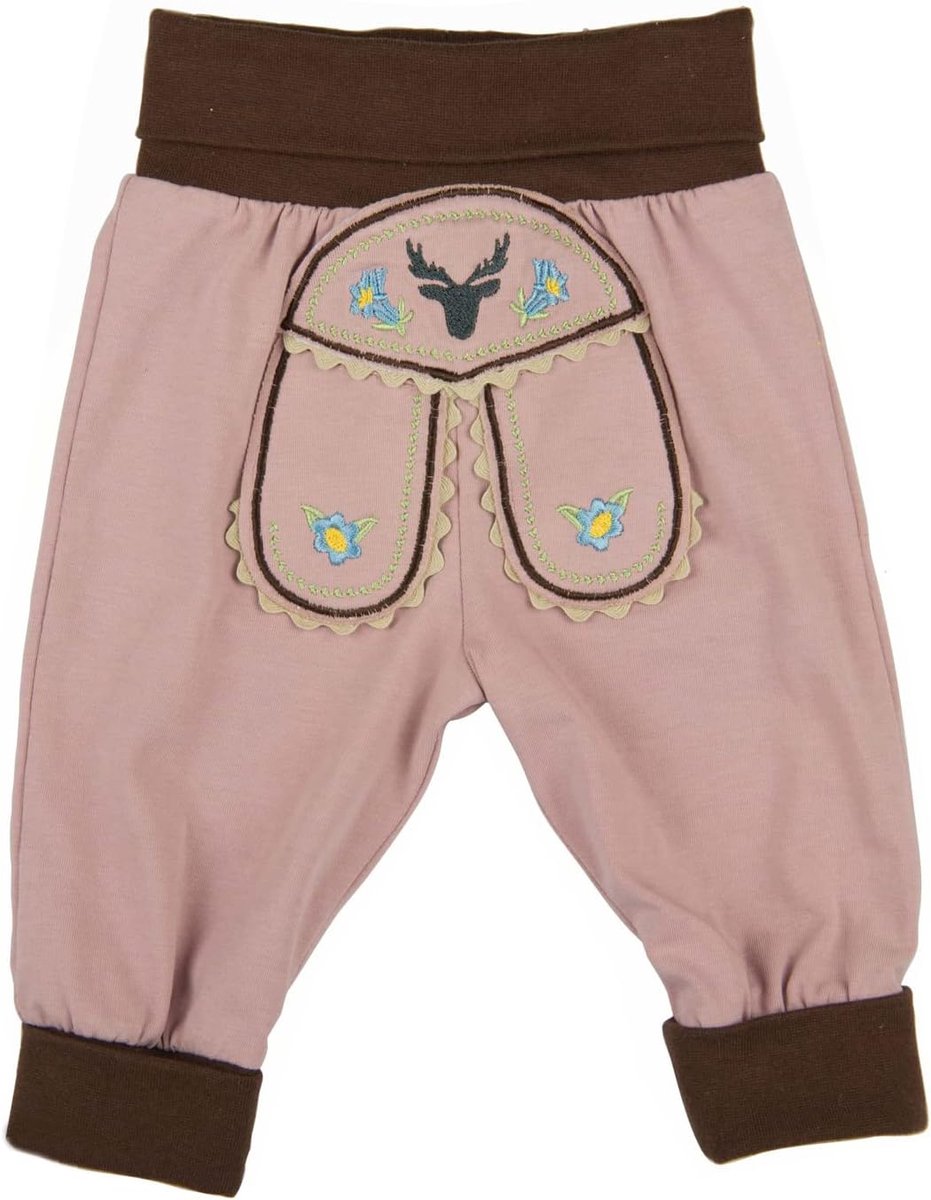 Babybroek in brutale lederhosen joggingbroek voor meisjes van katoen oudroze, Oudroze, 74/80 cm