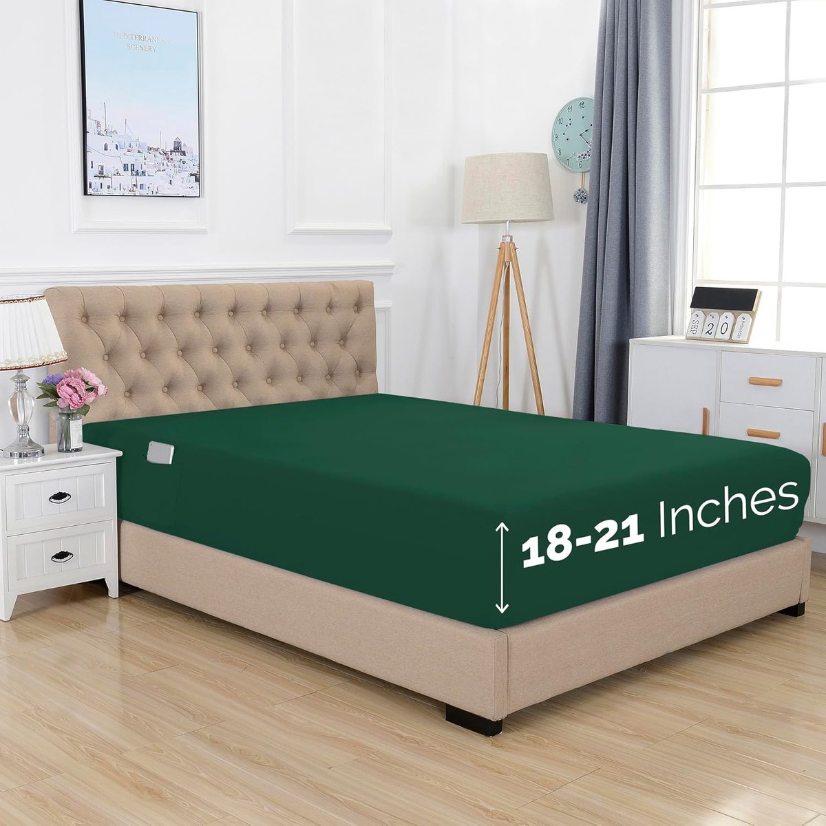 Comfort 1500 premium hotelkwaliteit 45-54 cm diep - eenpersoons hoeslaken met extra diepe hoeken voor hoge matras, luxe en zachtste, slimme zak - kreukvrij, Tw/Tw XL, Hunter Green