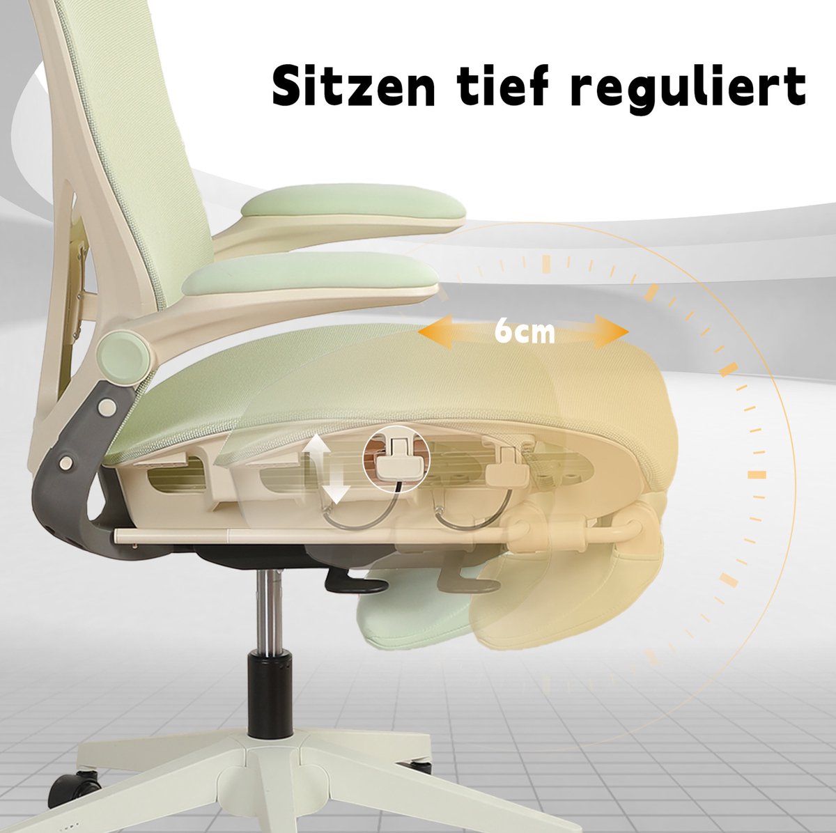 Bureaustoel 62 x 48,5 x 129 cm - Opklapbaar Met Lendensteun En Driedimensionale Hoofdsteun - Voor Werk, Studie En Spel - Netstof Groen