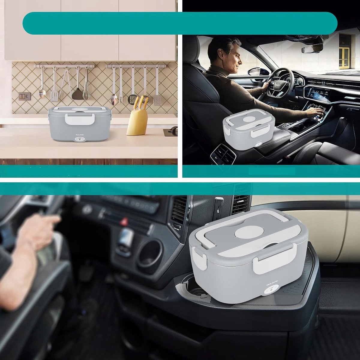 Elektrische Lunchbox - Verwarmde Bento Box - Thermos Lunchbox - Autolunchbox Elektrisch - 1,5L - RVS Binnenbak - Lekvrij - 12V/24V/220V - met Isolatietas & Bestek - Draagbare Broodtrommel - Voor Auto & Thuis & Kantoor — cadeau in Kookcadeaus - foto 2