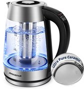 Aigostar Cris Glaze - Waterkoker met Keramische Coating tegen Kalkaanslag - Temperatuurregeling en Warmhoudfunctie - Glas - 1,7L - 2200W - LED Verlichting - Inclusief Theefilter