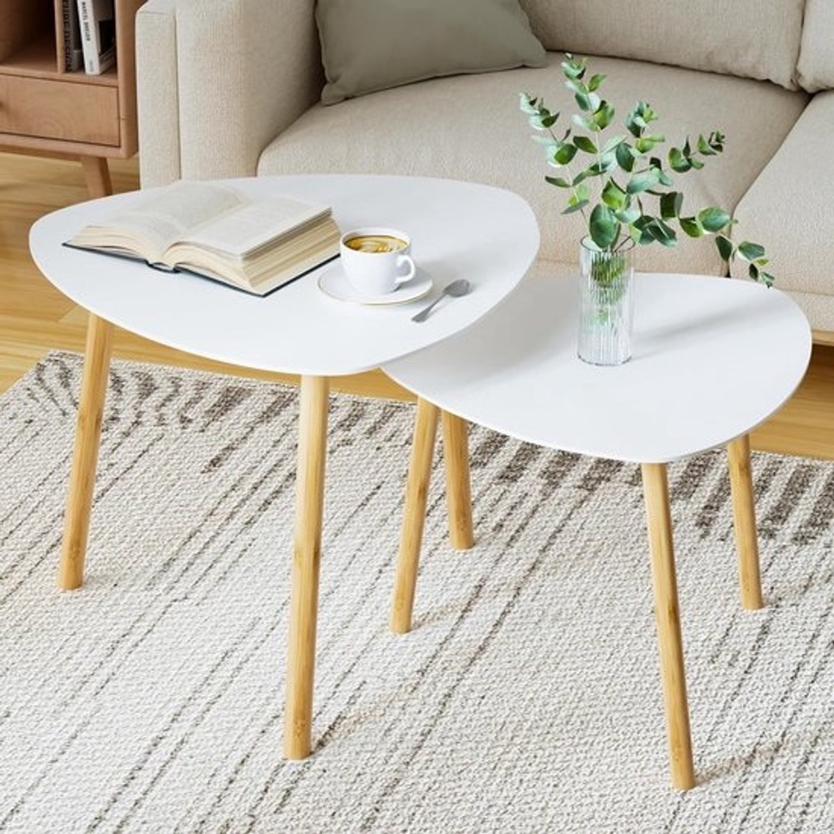 Moderne Salontafel Set van 2 - Woonkamertafel en Bijzettafel Combinatie voor Diverse Ruimtes