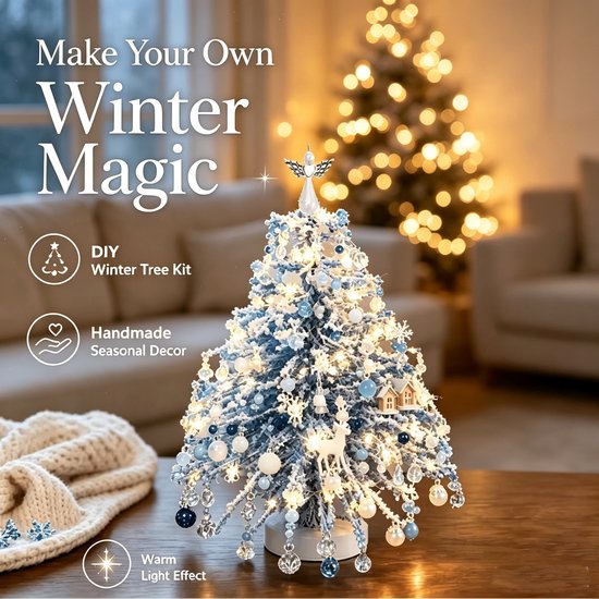 kerstboom decoratieset - Wit - Glas materiaal - Handgemaakte DIY kralen kerstboom met ledlampjes - Tafelmodel feestornament - Geschikt voor creatieve kerstversiering en interieurdecoratie binnenshuis