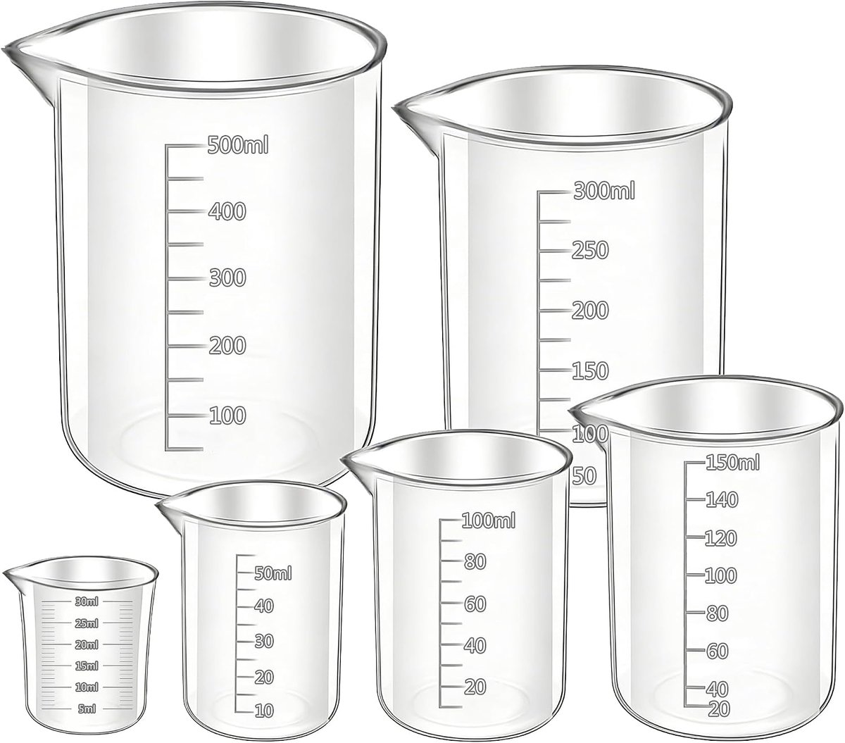 Maatbeker - Set van 6 - 30 ml - Vaatwasserbestendig - Stapelbaar - Compact
