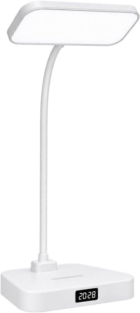 Oplaadbare LED Bureaulamp - Draadloos - Flexibele Arm - Dimbaar - 3 Lichtkleuren - USB Accu - Wit