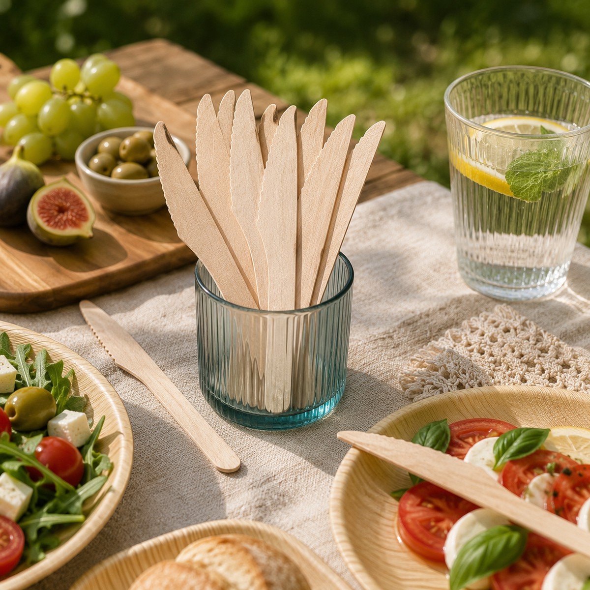alpina Houten Messen – 20 Stuks Wegwerp Messen - Wegwerp Bestek voor Feestjes, BBQ en Picknick
