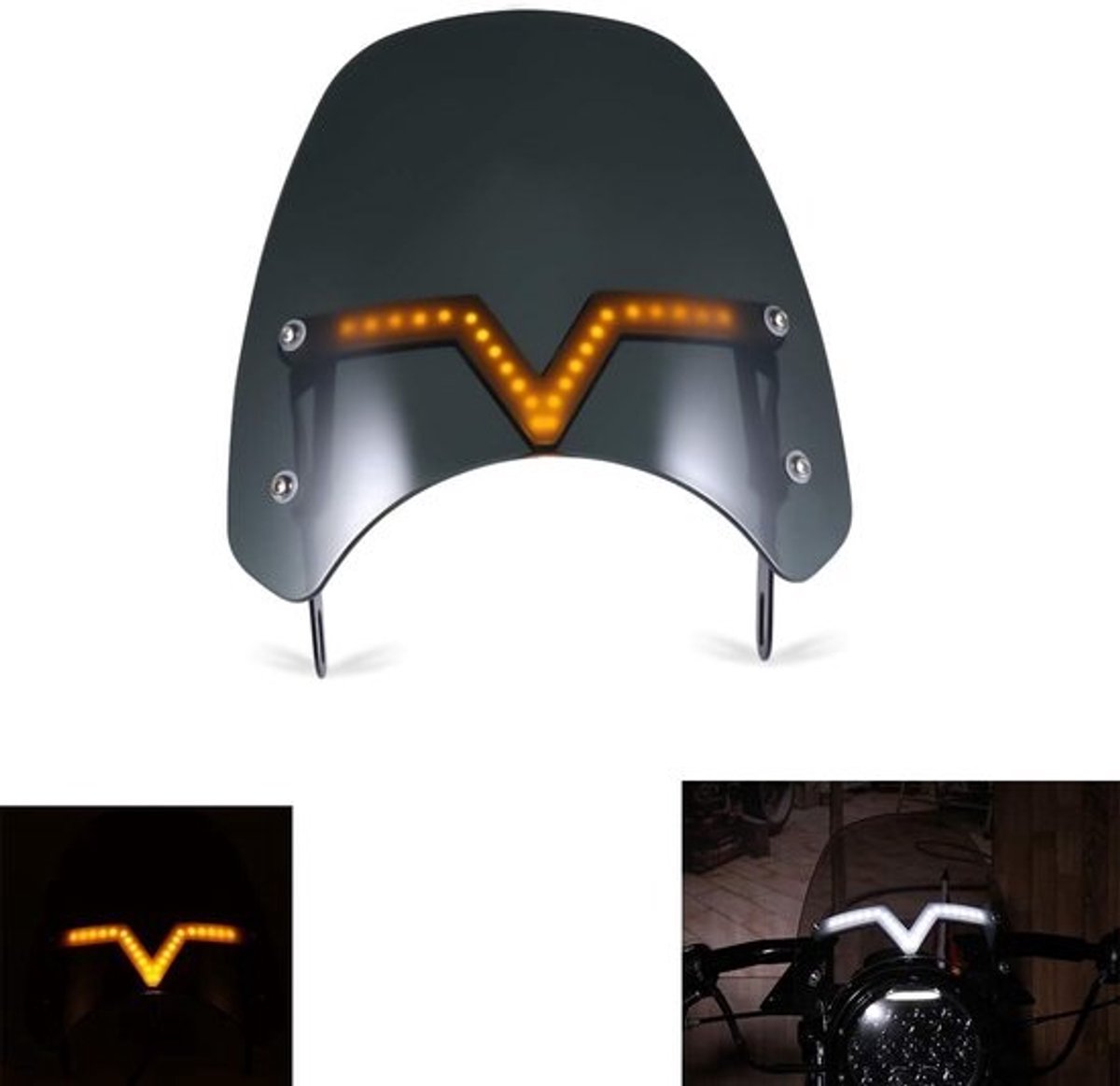 Universele Motorfietsvoorruit met Verlichting voor 5-7 inch Koplampen - Zwart - Windscherm