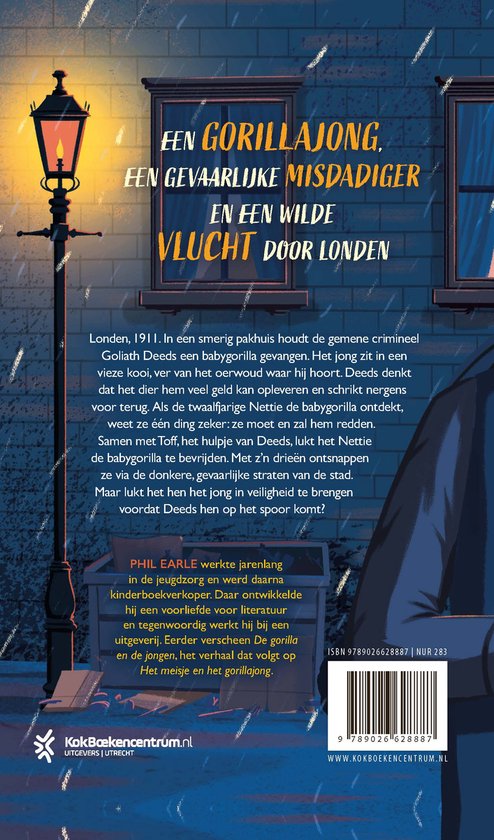 Een gorillajong, een gevaarlijke misdadiger en een wilde vlucht door Londen. Prentenboek met illustraties.