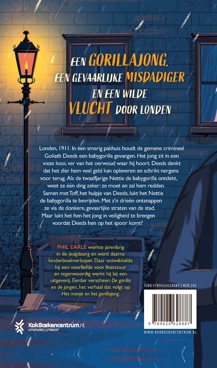 Een gorillajong, een gevaarlijke misdadiger en een wilde vlucht door Londen. Prentenboek met illustraties.
