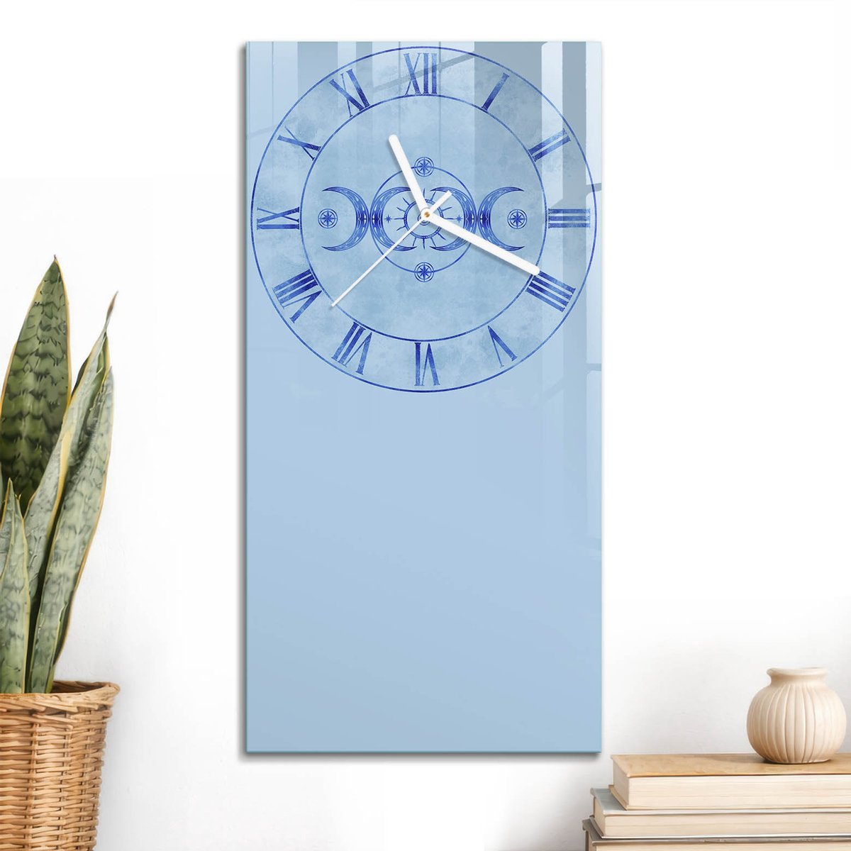 ArtPrintCave Blauw Glazen Klok - 30x60 cm - Rechthoekige Wandklok - Astronomische Klok Stille Wandklok - Kunst Wandklok Keuken - Witte Klokwijzers