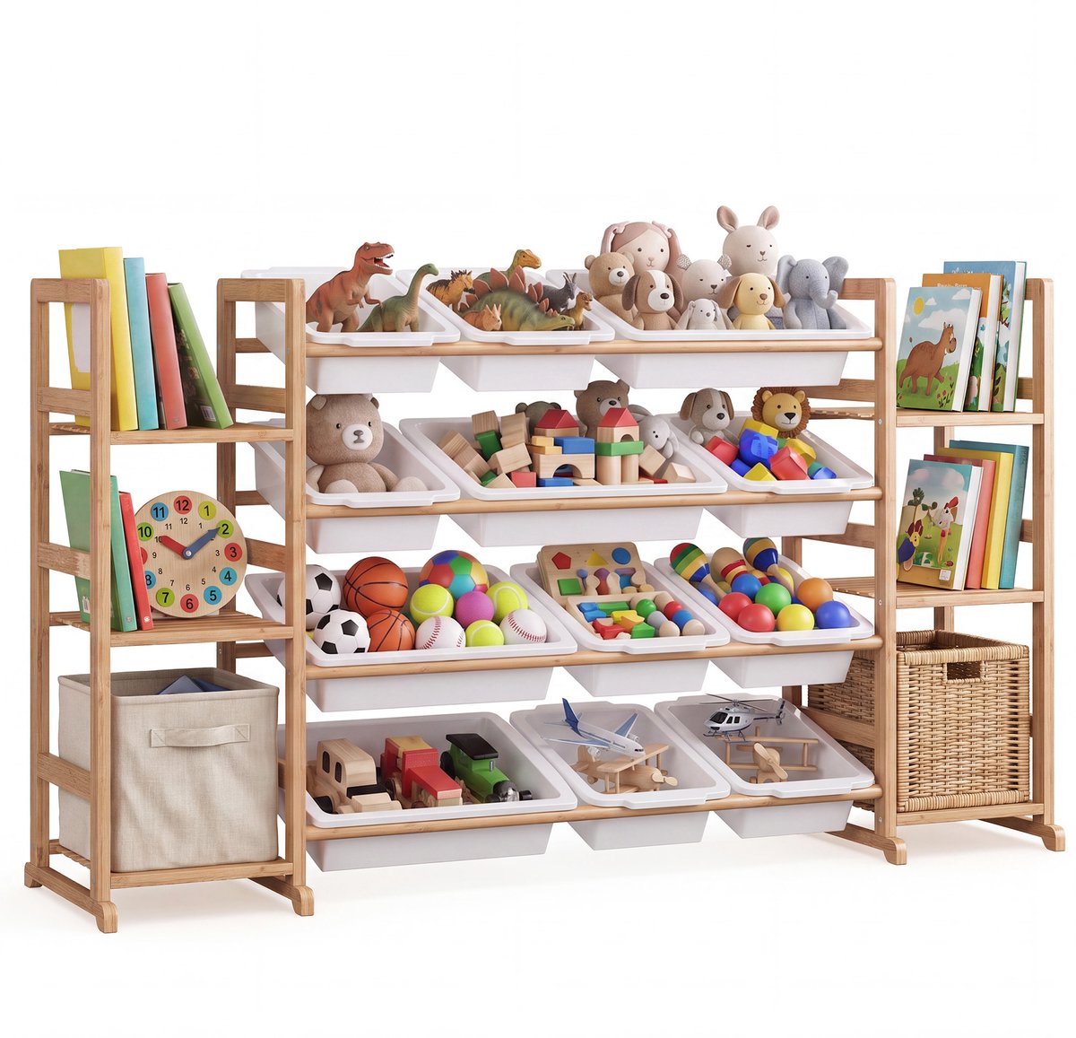 Xbro Speelgoedkast voor Kinderen - Bamboe Opbergrek met 12 Opbergbakken - Kinderboekenkast en Kinderboekenrek - Speelgoed Opberger voor Kinderkamer en Slaapkamer - Naturel
