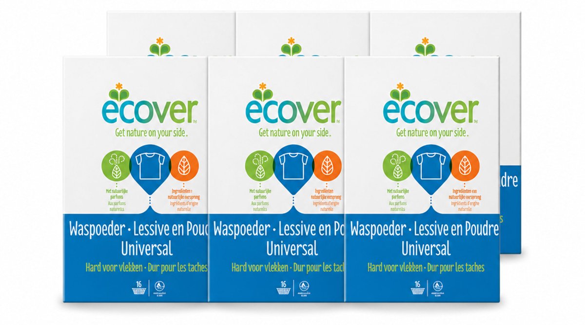 6 x Ecover - Waspoeder Universal - Voor witte & bonte was - 1,2 kg - Voordeelverpakking - 6 stuks