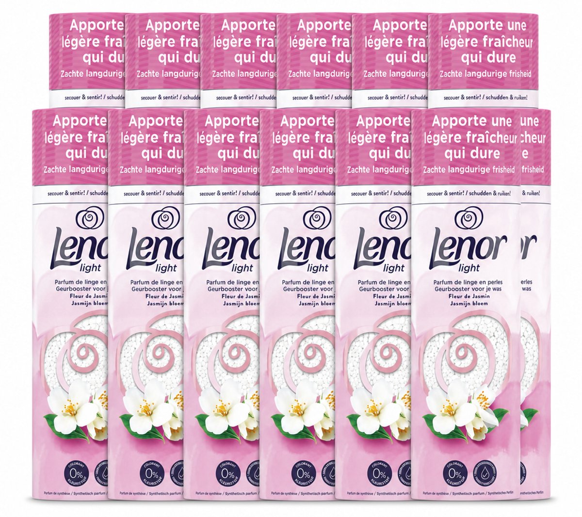 12 x Lenor Light - Geurbooster - Jasmijn - Non-Stop Frisheid - 19 Wasbeurten - Voordeelverpakking - 12 stuks