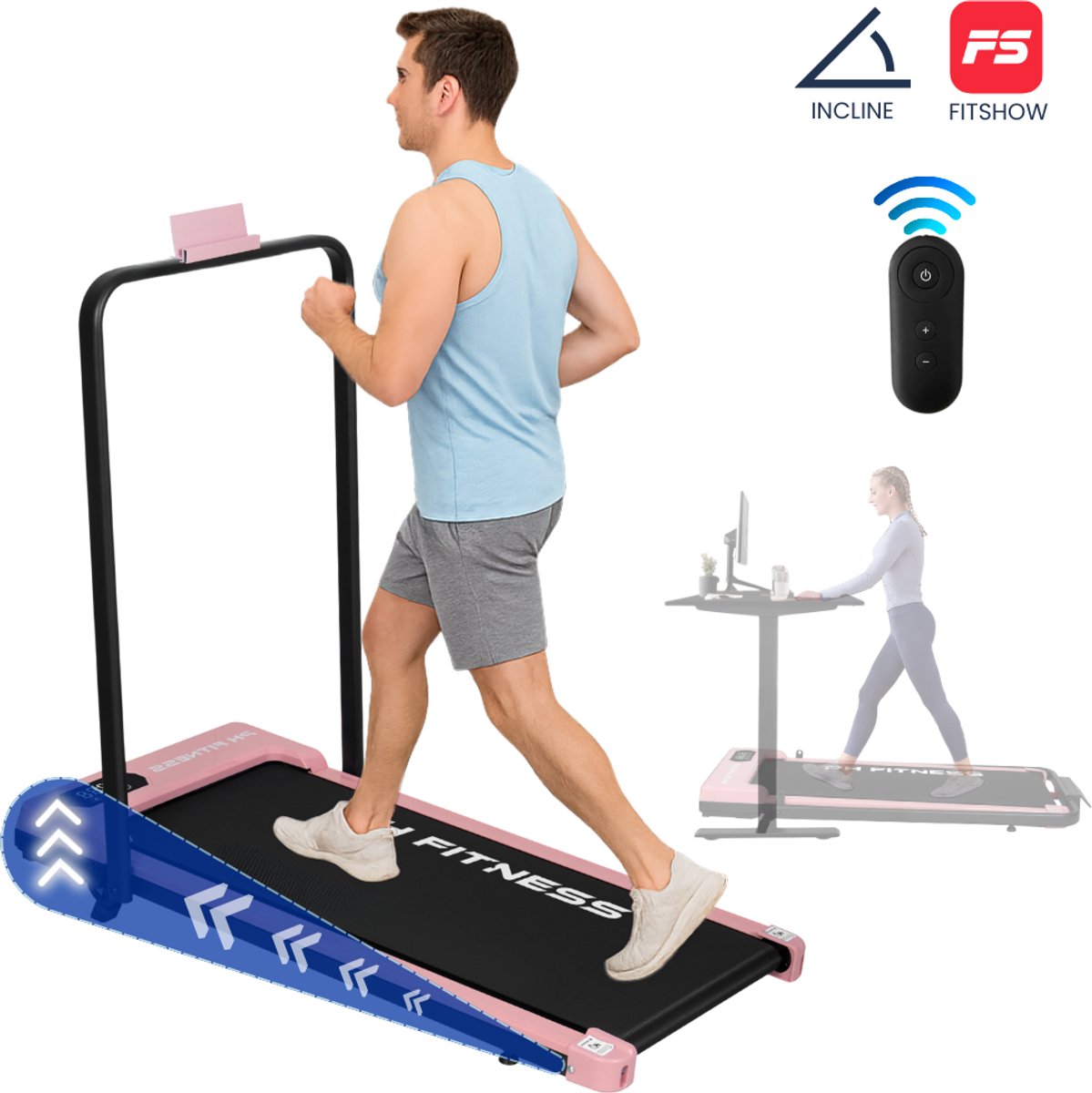 PH Fitness Loopband – 8 km/u – Incline & Handmatige Helling – Opvouwbaar / Inklapbaar – CR-B3F – Pink / Roze – Fitshow App – Walking Pad – Loopband voor Thuis – Loopband Fitness