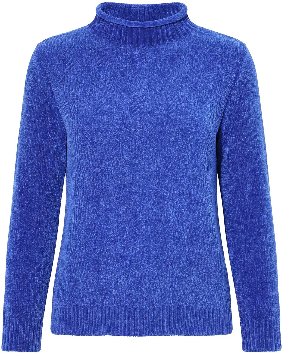 Ulla Popken - Dames - Trui chenille col lange mouwen - Pauwenblauw - Maat 50+