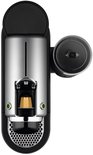 Bovenaanzicht van zilveren Nespresso Citiz & Milk machine met capsulehouder en zwarte melkopschuimer.