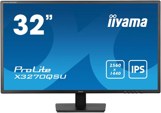 Voorkant van de 32-inch iiyama ProLite X3270QSU monitor met IPS-scherm en QHD-resolutie.