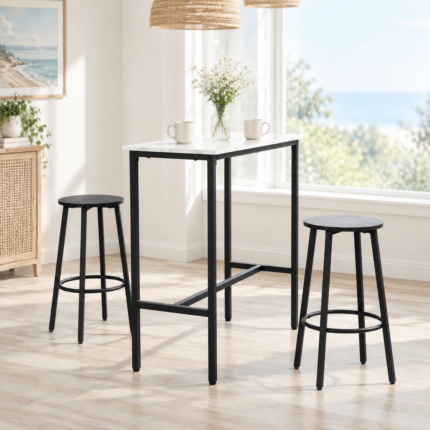 CHICFURN Bartafelset - 2 personen - 3-delig - stalen frame - wit