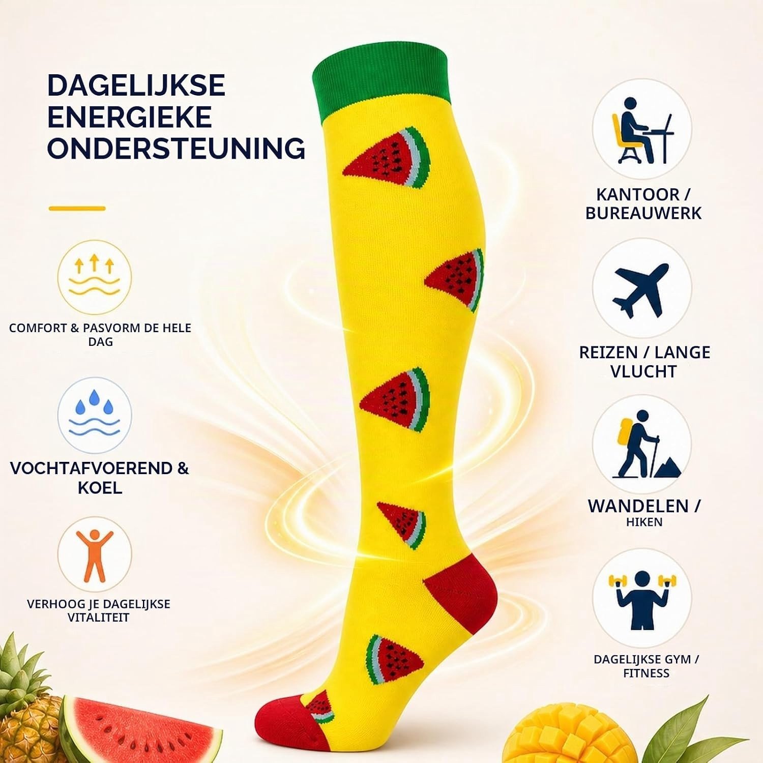 Compressiekousen voor dames en heren (4 paar) - Steunkousen voor sport, hardlopen en reizen, maat 20-30