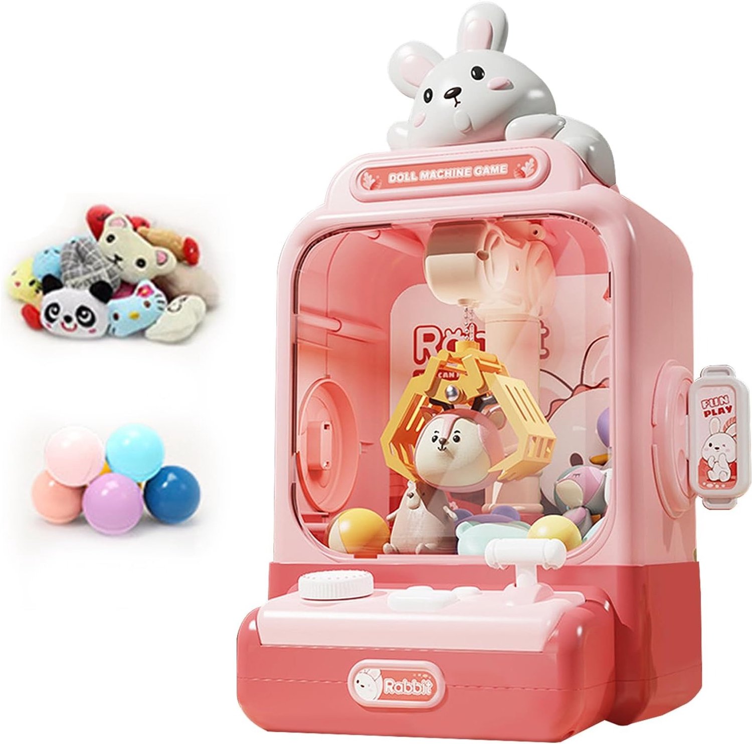 Konijn Claw Machine - Mini verkoopautomaat met lichten en muziek, snoep machine dispenser voor Kid Leeftijd 3+, elektronische Kids Claw Machine spel voor verjaardagsfeest bevat 10 plush speelgoed